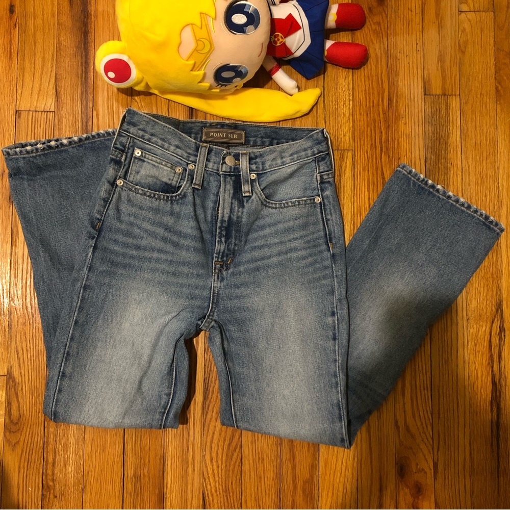 J.CREW Point Sur Rigid Kickout Crop Jean Sailor Blue Wash Size 24 100% cotton.